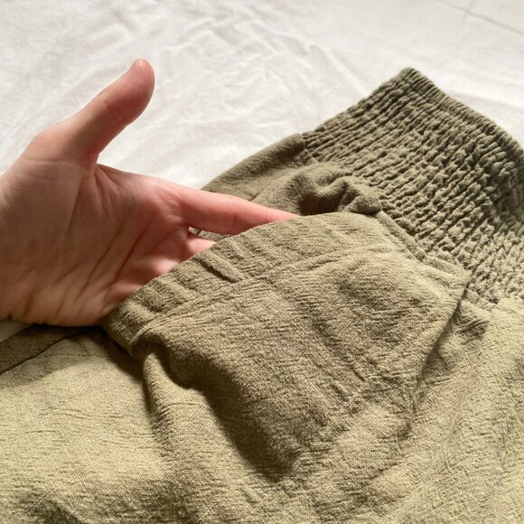 Emme Mama Transitional Maternity Smocked Linen Pant Women's XS Olive Green - Picture 7 of 16